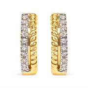 Bids.com 10K Yellow Gold 1/10 Cttw Diamond and Rope Twist Huggy Hoop Earrings (H-I Color, I1-I2 Clarity) Earrings