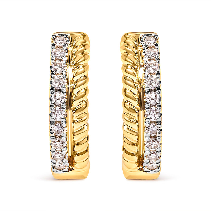 Bids.com 10K Yellow Gold 1/10 Cttw Diamond and Rope Twist Huggy Hoop Earrings (H-I Color, I1-I2 Clarity) Earrings