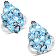 Bids.com 6.69 Carat Genuine Swiss Blue Topaz, London Blue Topaz and White Zircon .925 Sterling Silver Ring Rings