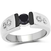 Bids.com 0.56 Carat Genuine Black Diamond and White Diamond .925 Sterling Silver Ring Rings