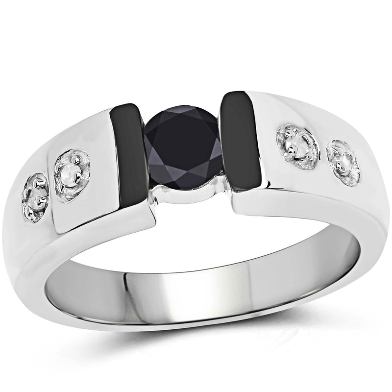 Bids.com 0.56 Carat Genuine Black Diamond and White Diamond .925 Sterling Silver Ring Rings