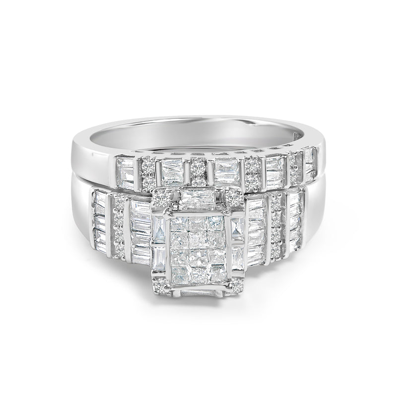 Bids.com Sterling Silver 1.0 Cttw Diamond Composite Head Bridal Engagement Ring Set Rings
