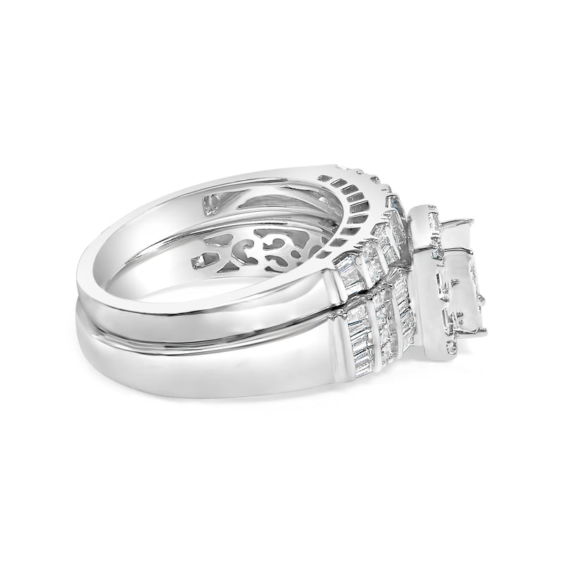 Bids.com Sterling Silver 1.0 Cttw Diamond Composite Head Bridal Engagement Ring Set Rings