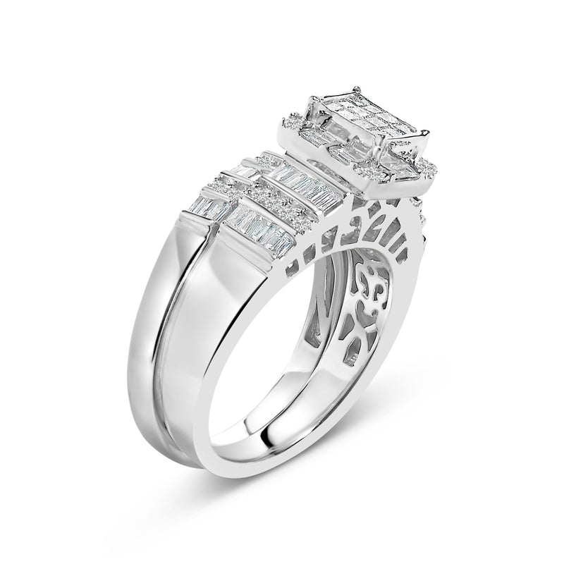 Bids.com Sterling Silver 1.0 Cttw Diamond Composite Head Bridal Engagement Ring Set Rings