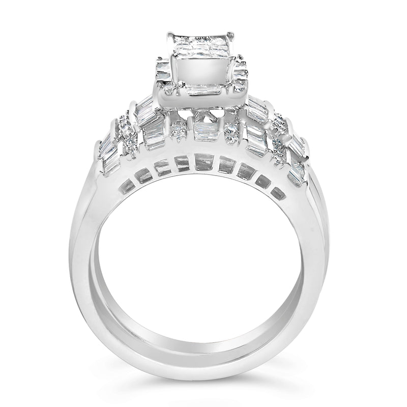 Bids.com Sterling Silver 1.0 Cttw Diamond Composite Head Bridal Engagement Ring Set Rings