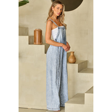 Square Neck Wide Strap Denim Overalls