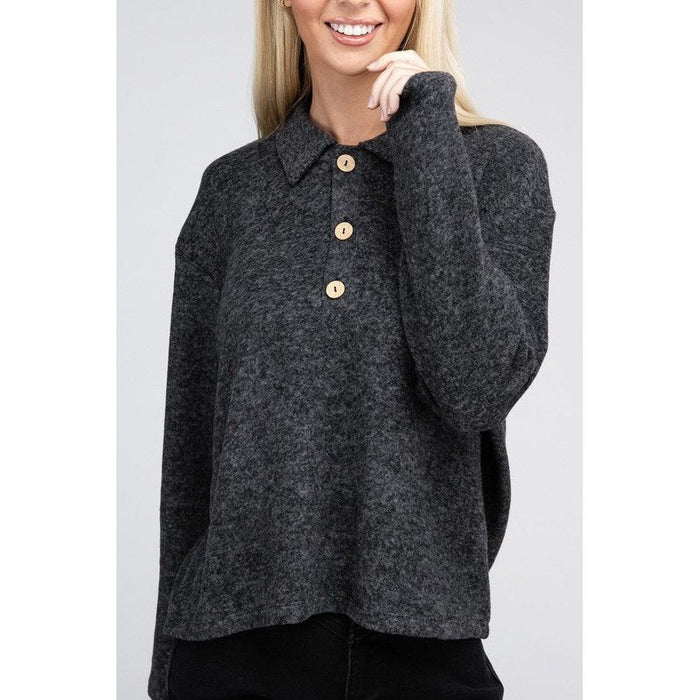 Brushed Melange Hacci Collared Sweater