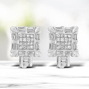 Bids.com 14K White Gold 1.0 Cttw Princess and Baguette-Cut Diamond Square Framed Huggie Hoop Omega Earrings (H-I Color, SI1-SI2 Clarity) Earrings