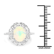 Bids.com 1.73 Carat Genuine Ethiopian Opal & White Topaz .925 Sterling Silver Ring Rings