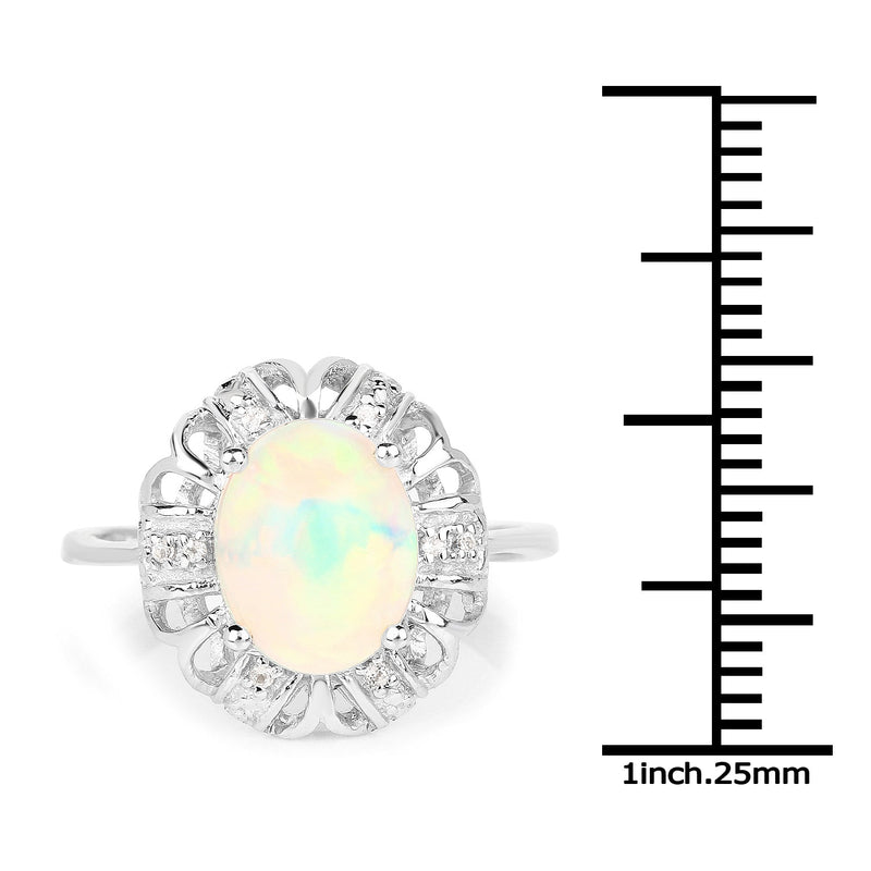 Bids.com 1.73 Carat Genuine Ethiopian Opal & White Topaz .925 Sterling Silver Ring Rings
