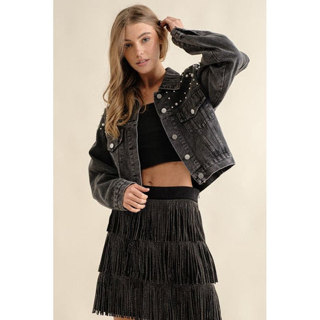 RHINESTONE SUEDE FRINGE SKIRT