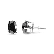 Bids.com 14K White Gold 3.00 Cttw Oval Cut Black Diamond Solitaire Stud Earrings (Black Color, I2-I3 Clarity) Earrings