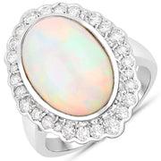 Bids.com 6.38 Carat Genuine Ethiopian Opal and White Diamond 14K White Gold Ring Rings