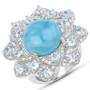Bids.com 12.72 Carat Genuine Aquamarine and White Diamond .925 Sterling Silver Ring Rings