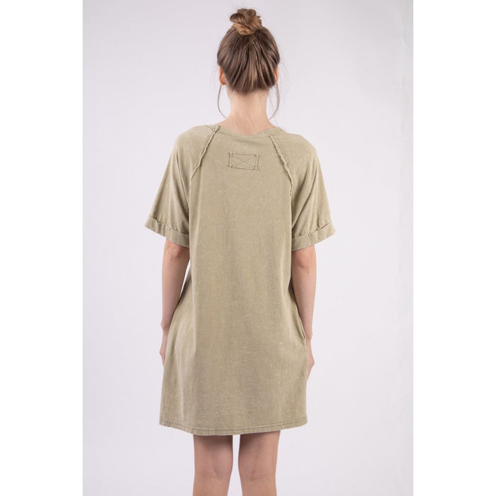 VERY J Washed Round Neck Mini Tee Dress