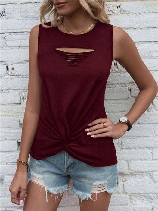 Cutout Twisted Round Neck Tank