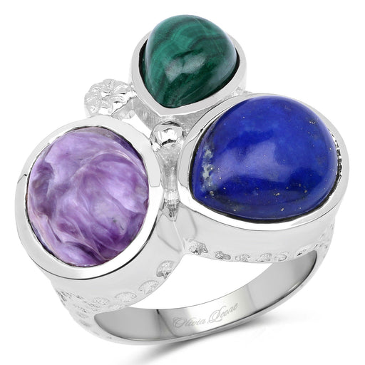 Bids.com 11.23 Carat Genuine Malachite, Charolite And Lapis .925 Sterling Silver Ring Rings