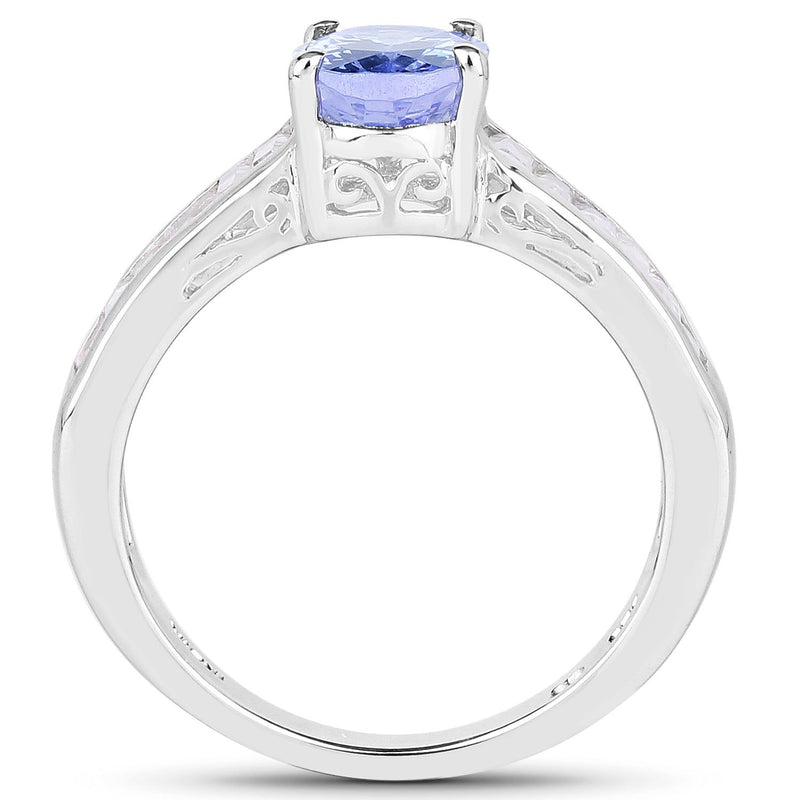 Bids.com 2.13 Carat Genuine Tanzanite & White Topaz .925 Sterling Silver Ring Rings