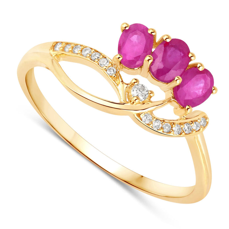 Bids.com 0.71 Carat Genuine Ruby and White Diamond 14K Yellow Gold Ring Rings