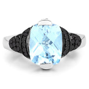 Bids.com 3.81 Carat Genuine Baby Swiss Blue Topaz, Black Diamond and White Diamond .925 Sterling Silver Ring Rings