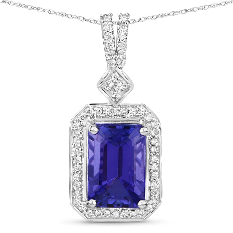 Bids.com 2.56 Carat Genuine Tanzanite and White Diamond 14K White Gold Pendant Pendants