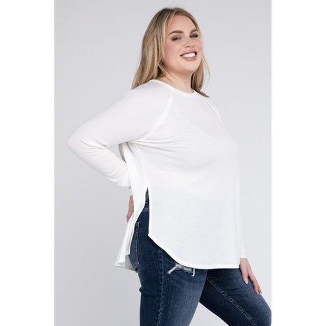 Plus Melange Baby Waffle Long Sleeve Top