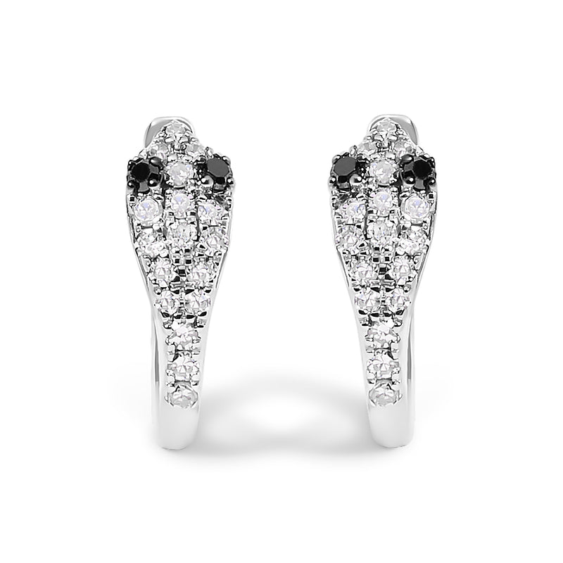 Bids.com 10K White Gold 1/5 Cttw Diamond Snake Eyes Huggy Hoop Earrings Earrings