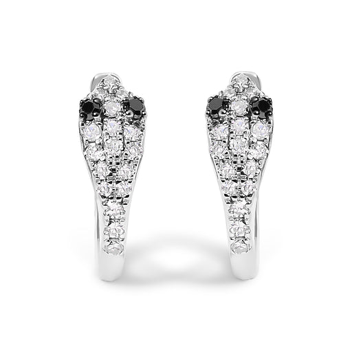 Bids.com 10K White Gold 1/5 Cttw Diamond Snake Eyes Huggy Hoop Earrings Earrings