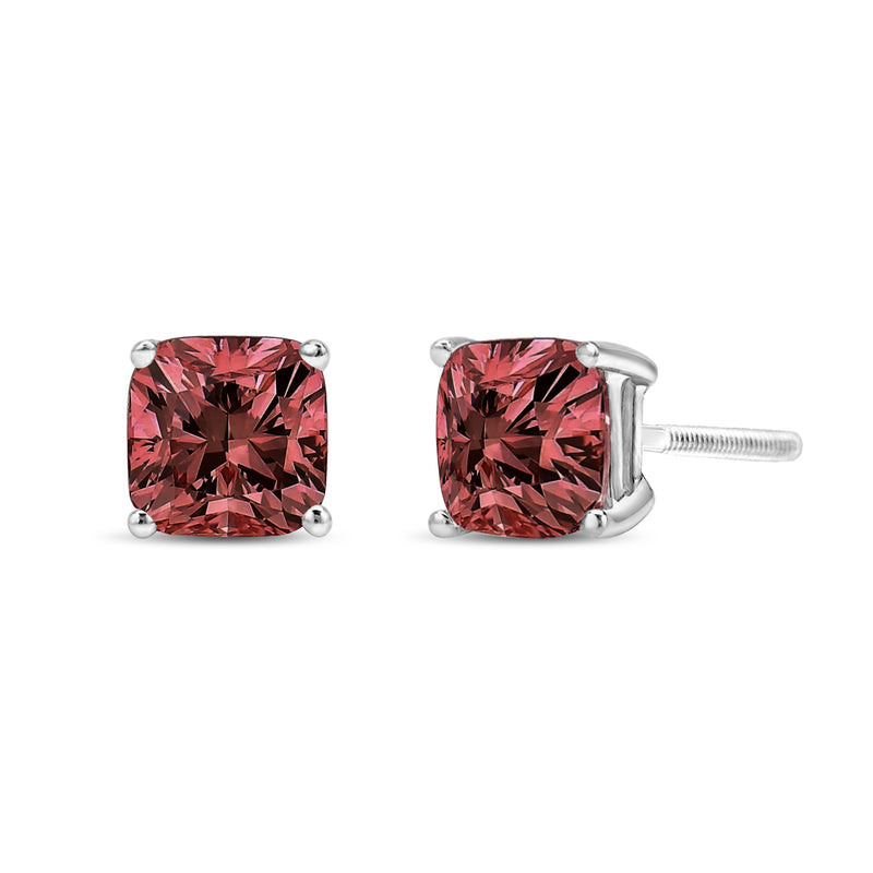 Bids.com 14K White Gold 1 1/2 Cttw Lab Grown Pink Cushion 4-Prong Set Classic Diamond Solitaire Stud Earrings (Pink Color, VS1-VS2 Clarity) Earrings