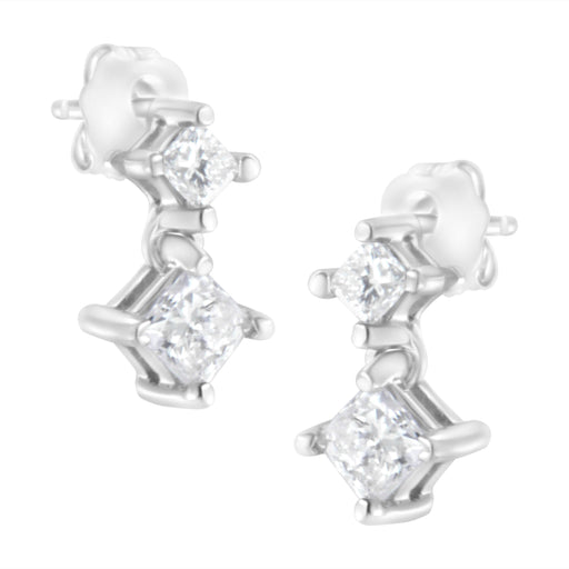 Bids.com 14K White Gold 3/4 cttw Double Diamond Princess-Cut Stud Earrings (I-J Clarity, I2-I3 Color) Earrings