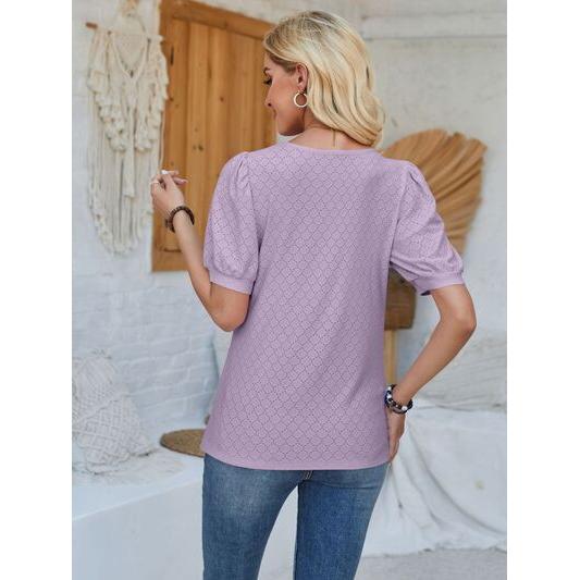 Eyelet Asymmetrical Neck Short Sleeve T-Shirt