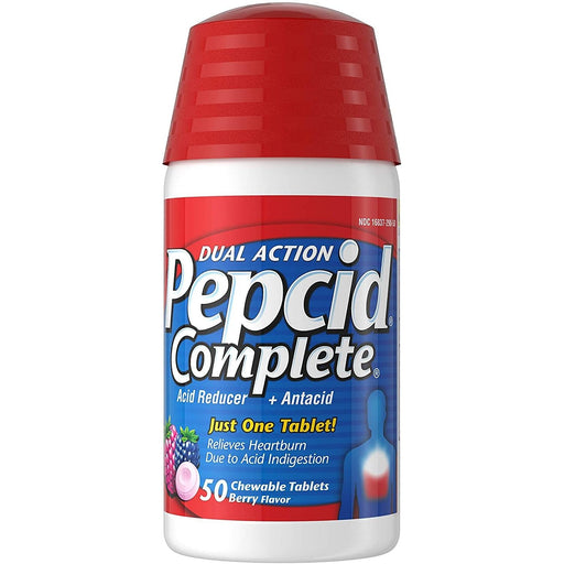 Pepcid Pepcid Complete Dual Action  Berry Flavor Antacid + Acid Reducer 50 Chewable Tablets Health & Beauty