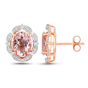 Bids.com 3.52 Carat Genuine Morganite and White Diamond 14K Rose Gold Earrings Earrings
