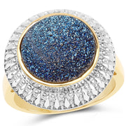 Bids.com 4.90 Carat Genuine Cobalt Blue Drusy .925 Sterling Silver Ring Rings