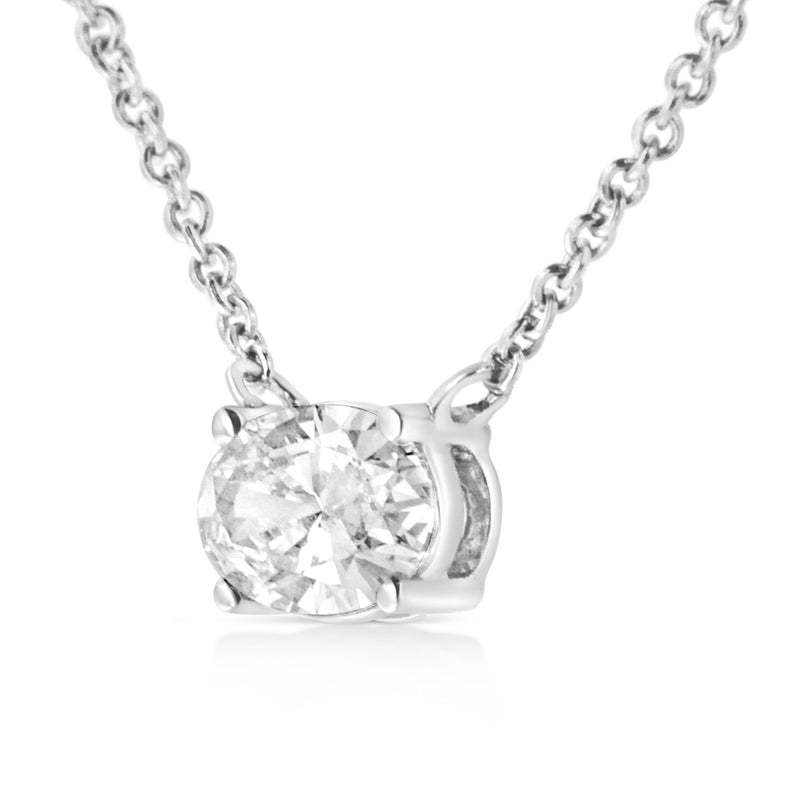 Bids.com 14K White Gold 1/2 Cttw Lab Grown Oval Shape Solitaire Diamond East West 18" Pendant Necklace (E-F Color, VS1-VS2 Clarity) Necklaces