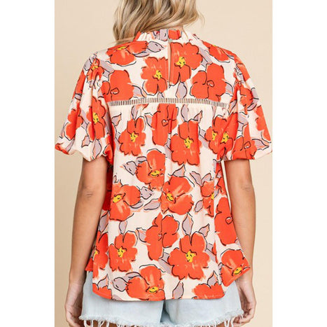 Printed Round Neck Short Sleeve Blouse