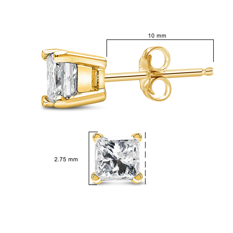 Bids.com AGS Certified 14k Yellow Gold 1/4 Cttw 4-Prong Set Princess-Cut Solitaire Diamond Push Back Stud Earrings (H-I Color, SI1-SI2 Clarity) Earrings