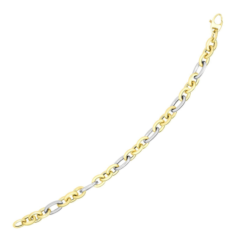Bids.com 14k Two-Tone Gold Long and Short Style Oval Link Bracelet Bracelets