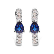Bids.com 10K White Gold Pear Shaped Blue Sapphire and 1/10 Cttw Diamond Huggy Hoop Earrings (H-I Color, I1-I2 Clarity) Earrings