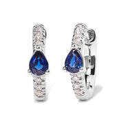 Bids.com 10K White Gold Pear Shaped Blue Sapphire and 1/10 Cttw Diamond Huggy Hoop Earrings (H-I Color, I1-I2 Clarity) Earrings