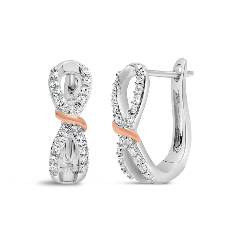 Bids.com 10K White and Rose Gold 1/3 Cttw Diamond Infinite and Ribbon Hoop Earrings (H-I Color, I1-I2 Clarity) Earrings