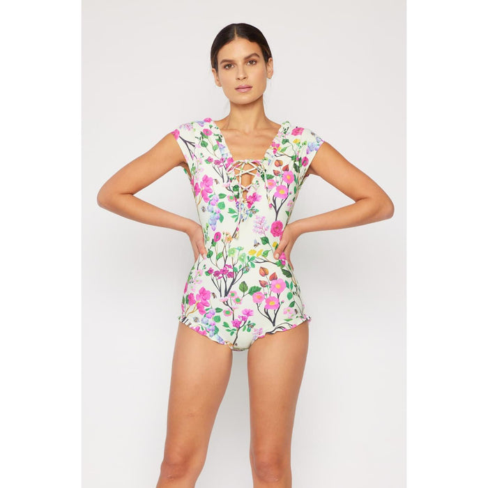 Marina West Swim Bring Me Flowers V-Neck One Piece Swimsuit Cherry Blossom Cream