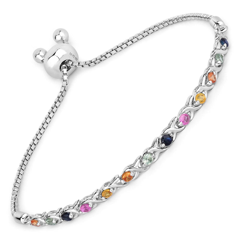 Bids.com 0.88 Carat Genuine Multi Sapphire .925 Sterling Silver Bracelet Bracelets