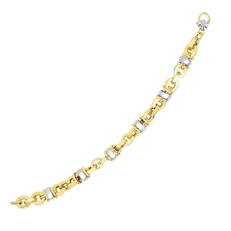 Bids.com 14k Two-Tone Gold Oval Bracelet with Barrel Bead Connectors Bracelets