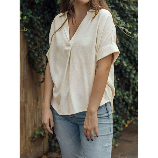 Johnny Collar Half Sleeve Blouse