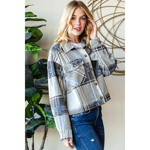 Reborn J Plaid Button Up Long Sleeve Shacket