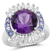 Bids.com 5.24 Carat Genuine Amethyst, Tanzanite & White Topaz .925 Sterling Silver Ring Rings