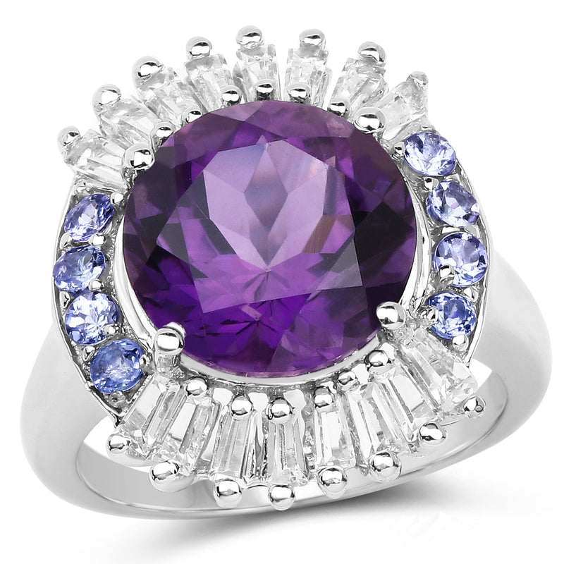 Bids.com 5.24 Carat Genuine Amethyst, Tanzanite & White Topaz .925 Sterling Silver Ring Rings