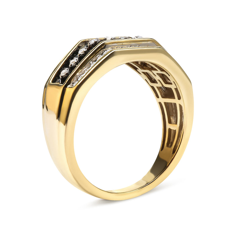 Bids.com Men's 14K Yellow Gold Plated .925 Sterling Silver 1 1/2 Cttw White and Black Treated Diamond Cluster Ring (Black / I-J Color, I2-I3 Clarity) - Size 10 Rings