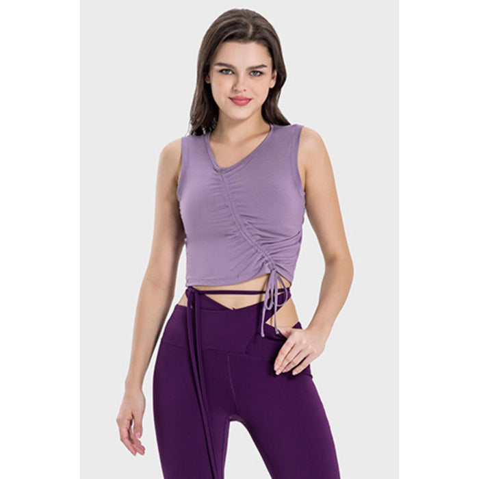 Drawstring Ruched Wide Strap Active Tank